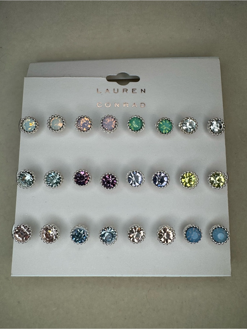New LC Lauren Conrad 12pk Pastel and Jewel Tone Crystal Stud Earring Set